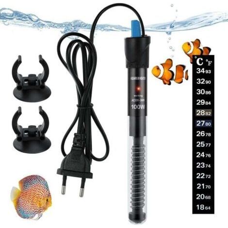 Aquarium Heater 100W, Adjustable Thermostat 18-32掳C, Submersible Glass Heater for Fish Tanks and Aquarium 50-100 Litres (1/3)
