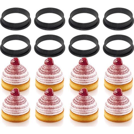 8 Moules à Gâteau Ronds, Anneaux de Cuisson Perforés Antiadhésifs, Emporte-Pièce de Pâtisserie pour Décoration de Gâteaux (1/5)
