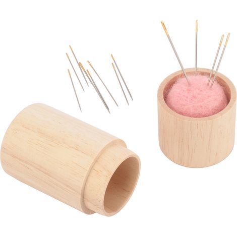 Nadelkissen aus Holz, Nähnadelhalter, großes Fassungsvermögen, multifunktionales, tragbares Nadelkissen mit Sticknadeln, rosa (1/5)
