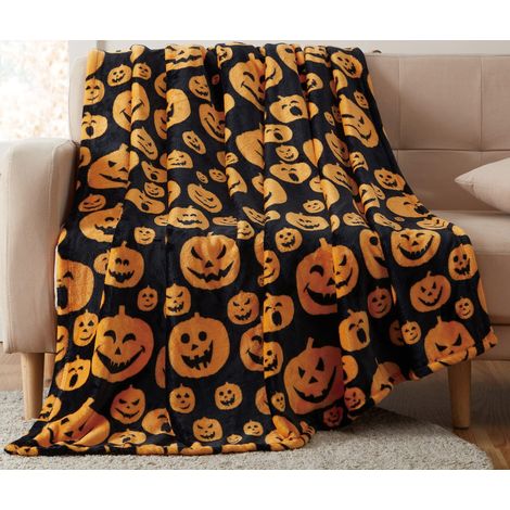 Couverture d'Halloween - Couverture d'Halloween en peluche 127 x 152 cm - Décoration d'Halloween douce et confortable en flanelle grise pour canapé, lit ou salon (style 3) (1/3)