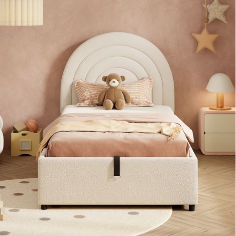 Lit coffre 90x200 enfant bouclette beige HAVRYA (1/5)
