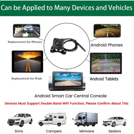 Caméra de recul sans fil, caméra de recul à vision nocturne 720P pour voiture RV camping-car étanche WiFi vue arrière iOS Android (1/5)