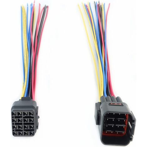 Conector para coche impermeable de 16 pines con enchufe macho y hembra, 15 cm, para sustituir el cable trasero, color negro, paquete de dos unidades (un enchufe macho y un enchufe hembra).