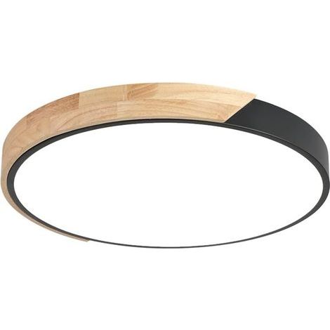 Plafonnier rond LED en forme de macaron en bois, 3 couleurs d'éclairage, diamètre : 23 cm