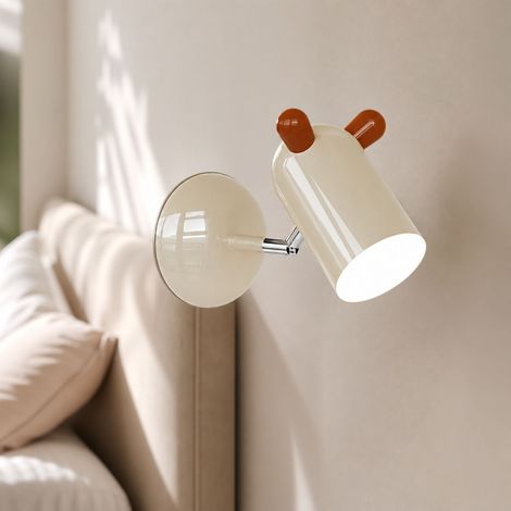 Applique murale design ours, LED spectre complet anti-lumière bleue, corps en fer laqué et abat-jour en acrylique, tête orientable (1/5)