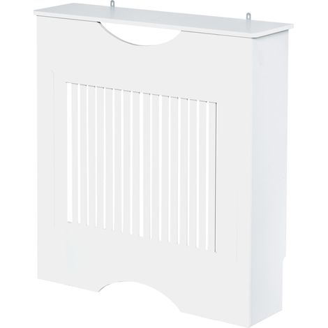 Cache-radiateur en MDF blanc avec plan de travail et système anti-basculement, 78 x 19 x 82 cm (1/5)
