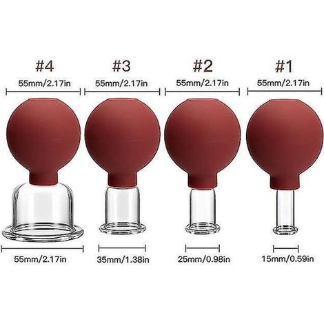 Kit de massage par ventouses pour le visage et le corps, thérapie par ventouses anti-cellulite, brûleur de graisse, lifting de la peau, Gua Sha, amincissement et beauté, ventouses rouges (4 pièces) (1/5)