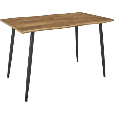 CAROLIE - Table de Repas Allongeable en MDF Aspect Chêne Clair Pieds Métal Noir (1/5)