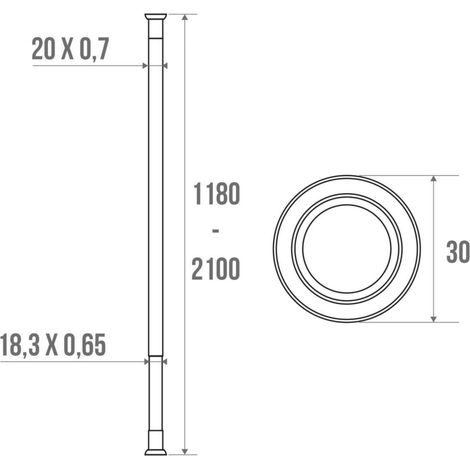 Barre droite extensible en laiton chromé 118 à 210cm (1/2)