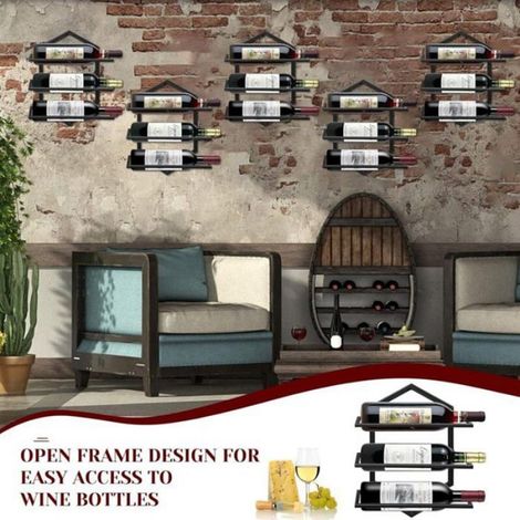 Porte-bouteilles mural en métal - - Porte-verres à vin - Casier à vin rouge - 3 couches - Design moderne (1/4)