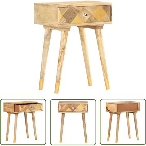 The Living Store Table de chevet 43 x 30 x 58 cm Bois de manguier massif - Table De Chevet - Table Nuit - Mobilier Rustique - Bois De Manguier - Tiroir (1/5)