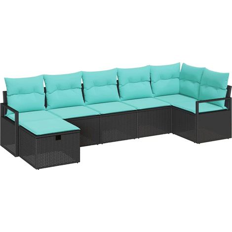 Maison Exclusive - Set di divani con cuscino 7 pcs Nero e Turchese polyrattan