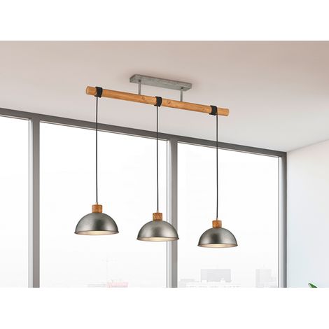 LED Holzbalken Pendelleuchte 3-flammig lang, Höhe 150 - 210cm, Breite: 107,5cm (1/5)