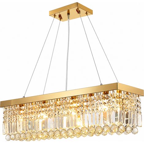 Luxus lange Haengeleuchte Gold 100 cm Kristall Pendellampe mit 8x E14 hoehenverstellbar elegante Deckenleuchte fuer grossen Esstisch und Kuecheninsel (1/5)