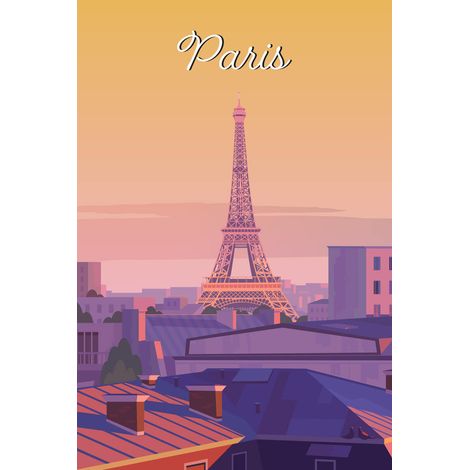 Tableau sur toile illustration Tour Eiffel Paris 30x45 cm - Impression sur Toile Murale Décorative - Image imprimée en HD sur Toile - Toile sur Châssis en Bois FSC - Fabriqué en France (1/5)