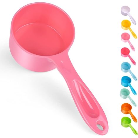 Cuillère à nourriture robuste en mélamine pour chiens, chats, oiseaux, tasse à mesurer, longue poignée confortable 50 g rose (1/5)