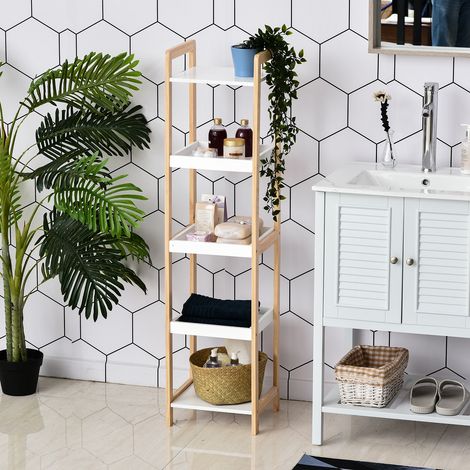 HOMCOM Étagère bambou 3 paniers 32x30x130 cm beige (1/5)