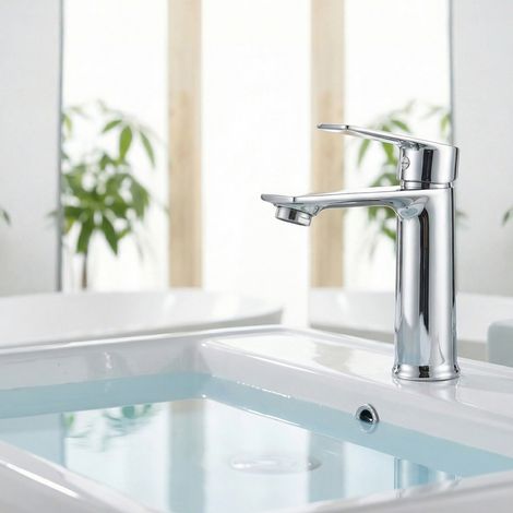 Mitigeur Lavabo de Salle de Bain Moderne - Robinet Vasque Monocommande en Acier Inoxydable, Mousseur Intégré et Cartouche Céramique (1/5)