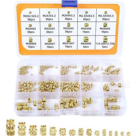 300 dadi zigrinati M2 M3 M4 M5 M6 con filettatura interna, inserti filettati in ottone, dadi a inserto con inserti filettati, per lavorazione 3D di materie plastiche. (1/3)
