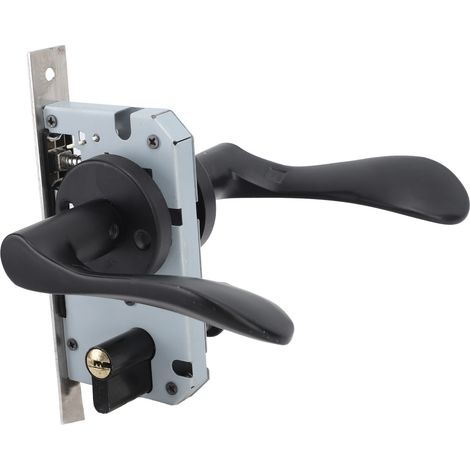 Poignée de porte intérieure noire, verrouillable, facile à installer, en fer/aluminium, pour chambre, salle de bain ou dressing. (1/5)