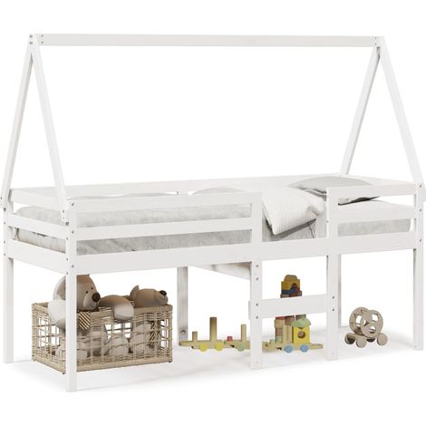 Maison Exclusive - Hochbett mit Dach Weiß 90x200 cm Massivholz Ki