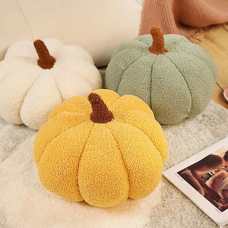 Coussin Pelucheux en Forme de Citrouille 3D, Décoration d'Automne pour Canapé, Salon et Chambre, Idée Cadeau Douce et Saisonnier (28 cm / Blanc) (1/4)