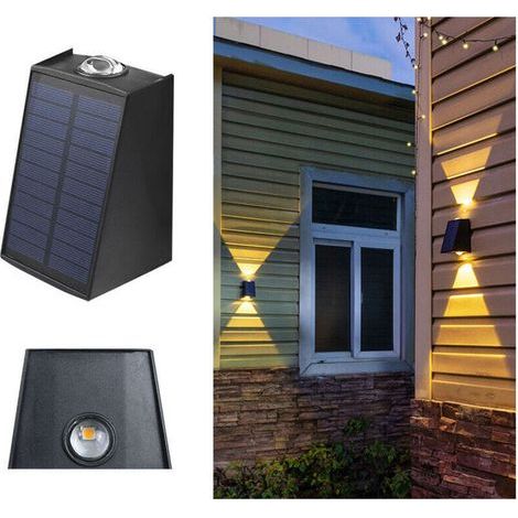 UlisemApplique murale solaire d'extérieur haut et bas, éclairage solaire de chemin, luminaire extérieur pour garage, porte d'entrée, couloir, porche, bureau, enceinte de piscine, jardin (lumière chaud (1/4)
