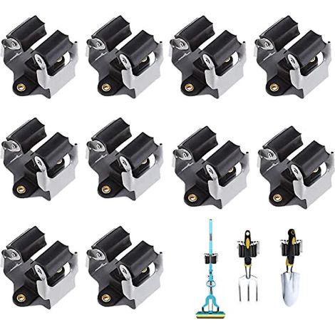 Besen- und Mopphalter, 10er-Set, Wandhaken für Besen und Mopp, robuster Gartengerätehalter, Hängeclip, Organizer, Schirmhalter.