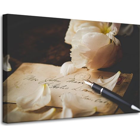 Leinwanddruck Botanik Blütenblätter auf Blättern 90x60 Blumen Weiß