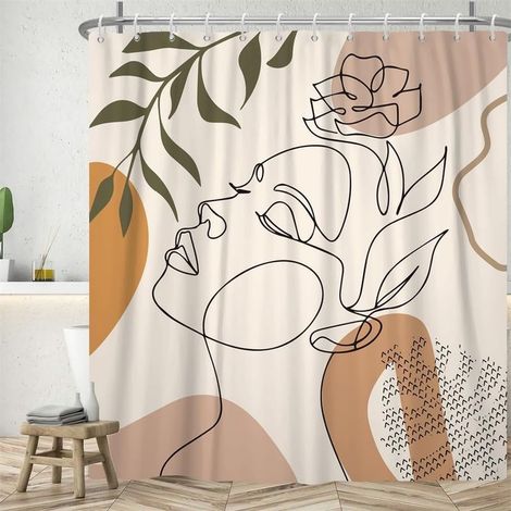 180Lx180Hcm Douche Visage Abstrait, Rideaux Douche Noir Lignes Minimaliste Rideau de Baignoire Anti Moisissure Imperméable Tissu Polyester Lavable Rideau Salle de Bain avec 12 Crochets (1/5)