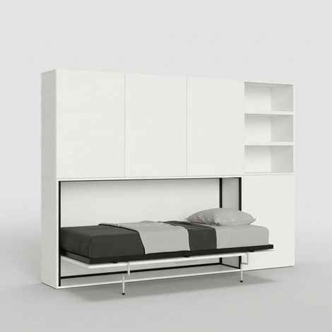 Cama individual plegable horizontal con librería blanca Kando F (1/5)