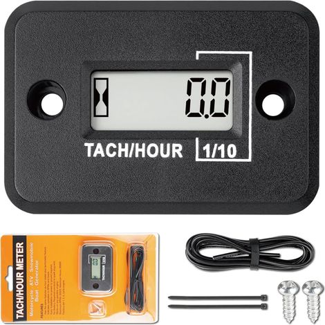 Compte-Tours Compteur Horaire Inductif pour Moteur Essence, Noir Étanchéité IP68, suivi 99999H, RPM en direct jusqu'à 30000, capteur fil de bougie, 54 x 37 x 14,5 mm, aide entretien (1/5)