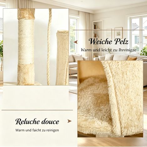 Árbol rascador para gatos 40x40x114 cm beige, aglomerado y sisal, 3 plataformas y refugio (1/5)