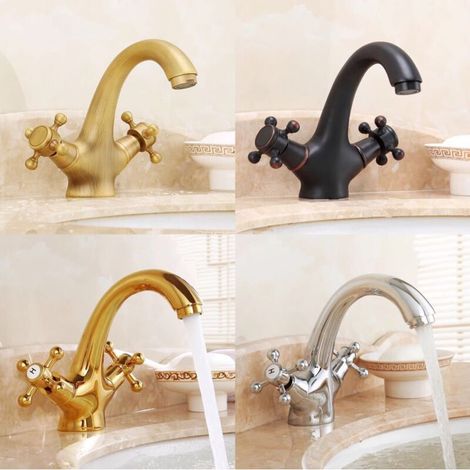 Grifo de lavabo retro Ineasicer, grifo mezclador vintage, cromado, negro (1/4)
