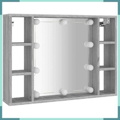 820446 Armoire à miroir avec LED Sonoma gris 76x15x55 cm (1/5)