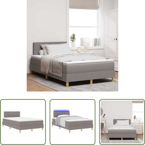 Lits LED - Lit à ressort LED avec matelas Taupe 120 x 200 cm tissu (1/5)