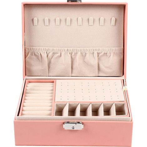 2-Layer Schmuck Box Leder Schmuck Aufbewahrungsbox für Frauen Mädchen (Pink) (1/5)