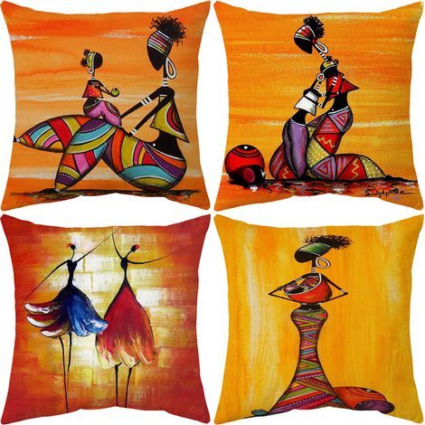 Lot de 4 housses de coussin 45 x 45 cm - Motif ethnique africain - Pour canapé, maison, boutique, bar, décoration (1/5)