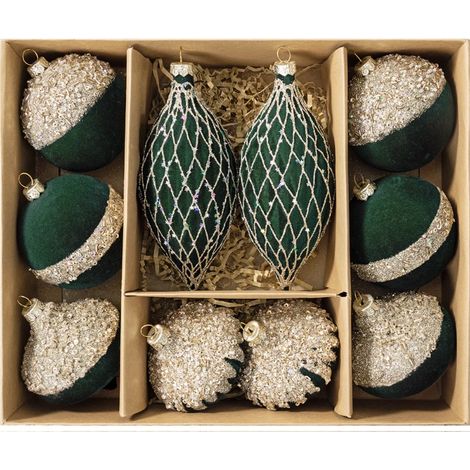 DIY-Weihnachtsbaumschmuck-Set – Handbemalte, beflockte Weihnachtskugeln (dunkelgrün) – Hochwertiger Stil für festliche Dekoration (1/4)