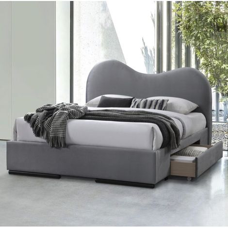 Lit 2 personnes gris 160 x 200 cm avec tiroirs de rangement WAVE (1/4)