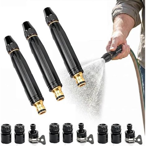 Pulvérisateur haute pression multifonctionnel en 3 parties, pistolet de pulvérisation haute pression pour tuyaux d'arrosage avec 9 raccords, jet réglable sur 3 modes (1/5)