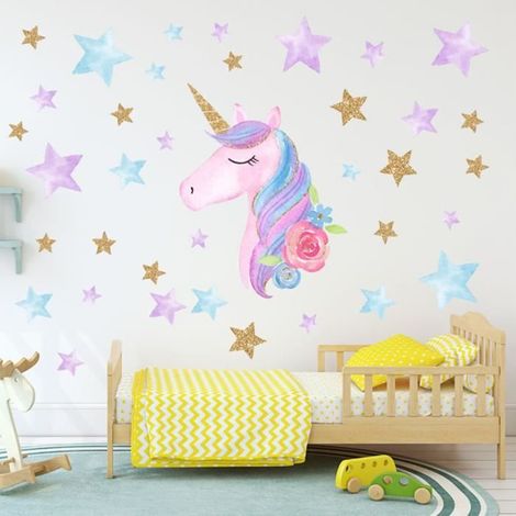 Stickers muraux - BIGILANTUH - Licorne princesse - Auto-adhésifs - Dimensions 9-40 cm - Pour chambre enfant (1/3)