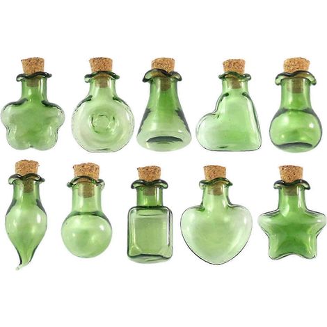 Lot de 10 pendentifs en forme de flacons de verre, breloques médaillon, mini flacons à vœux en verre, décoration à suspendre soi-même-Green (1/5)