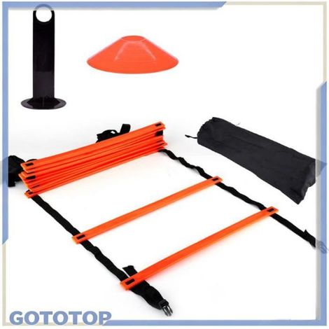 Echelle D'Agilite - 6 M - Avec 10 Cones Et Poignee De Transport - Pour Entrainement Athletique Football Basket Hockey - Lot De 1 (1/5)