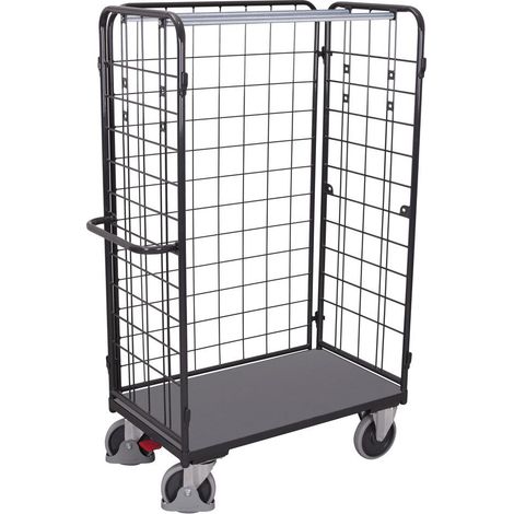 VARIOfit Paket-Dreiwandwagen, hoch, seitlich vergittert Ladefläche 850x500mm Anthrazitgrau RAL 7016