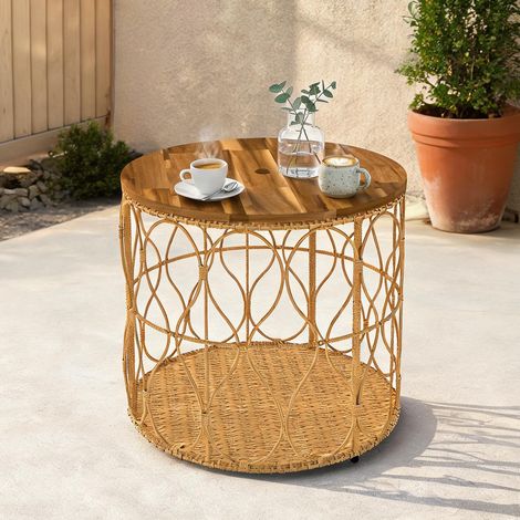 Table de jardin teak en bois d'acacia PE-Rattan 50 x 50 x 47,5 cm (1/5)