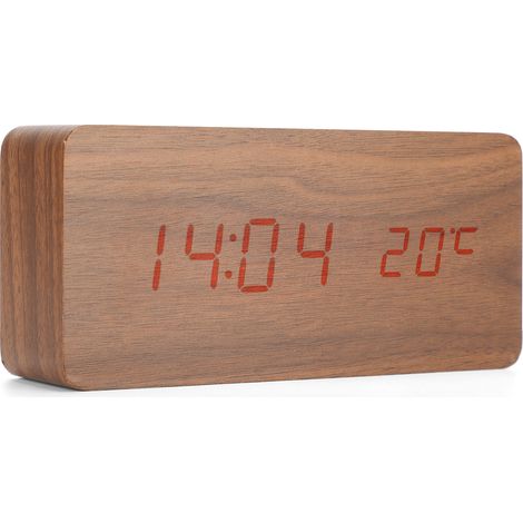 Intelligenter digitaler LED-Nachttischwecker mit Tonsteuerung, Holzoptik, USB-Anschluss und Schreibtischdekoration (1/5)