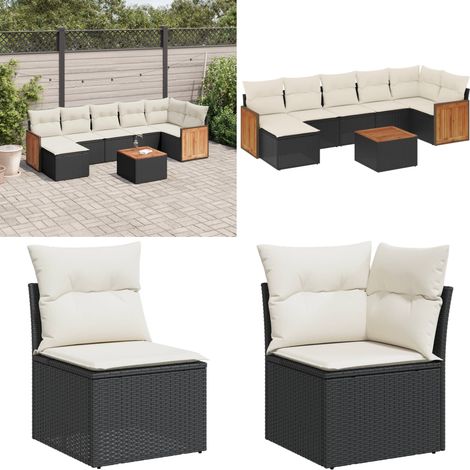 Salon de jardin 8 pcs avec coussins noir résine tressée - Ensemble Salon De Jardin - Meuble Extérieur - Mobilier De Jardin - Chaise Lounge - Set Salon - Home & Living (1/5)