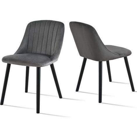 GOEURVANT Samt Esszimmerstuhl Dunkelgrau (schwarze Beine), 2er, ergonomischer Stuhl mit atmungsaktivem Bezug