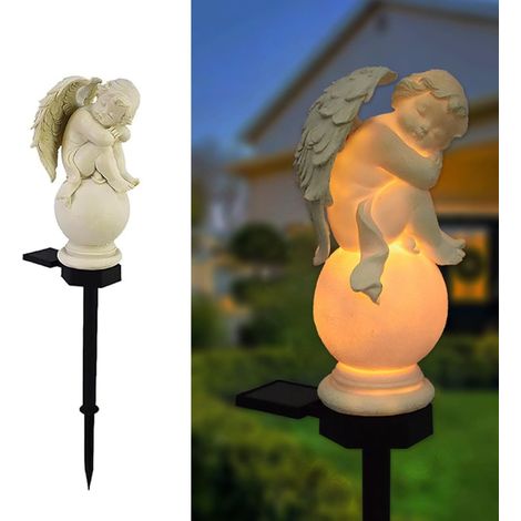 48 cm große Engel-Solarleuchte mit Erdspieß, LED-Gartenleuchte, IP55 wetterfest, Engel für Gräber, Solar-Nachtlicht, Außenbeleuchtung für Rasen, Wege, Balkon, Garten, Terrasse (1/5)